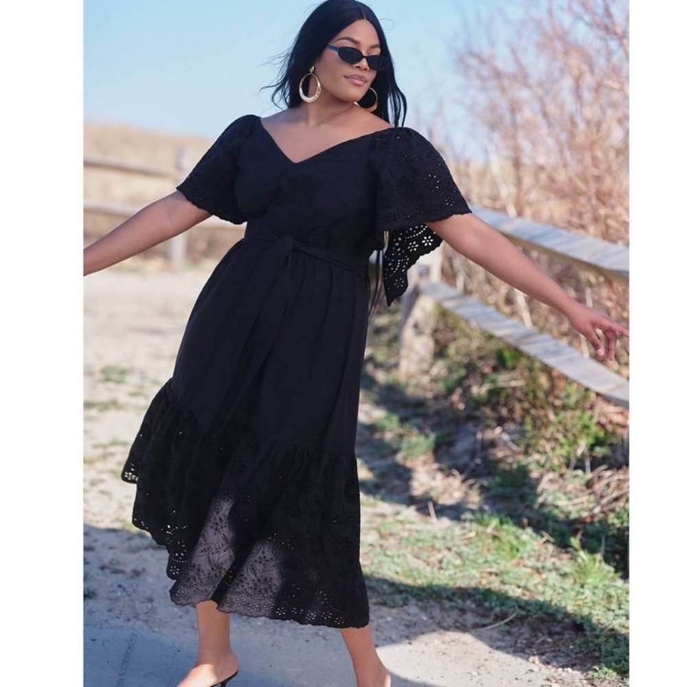 NWT Eloquii Black Flutter Sleeve Eyelet Summer Dress size 26